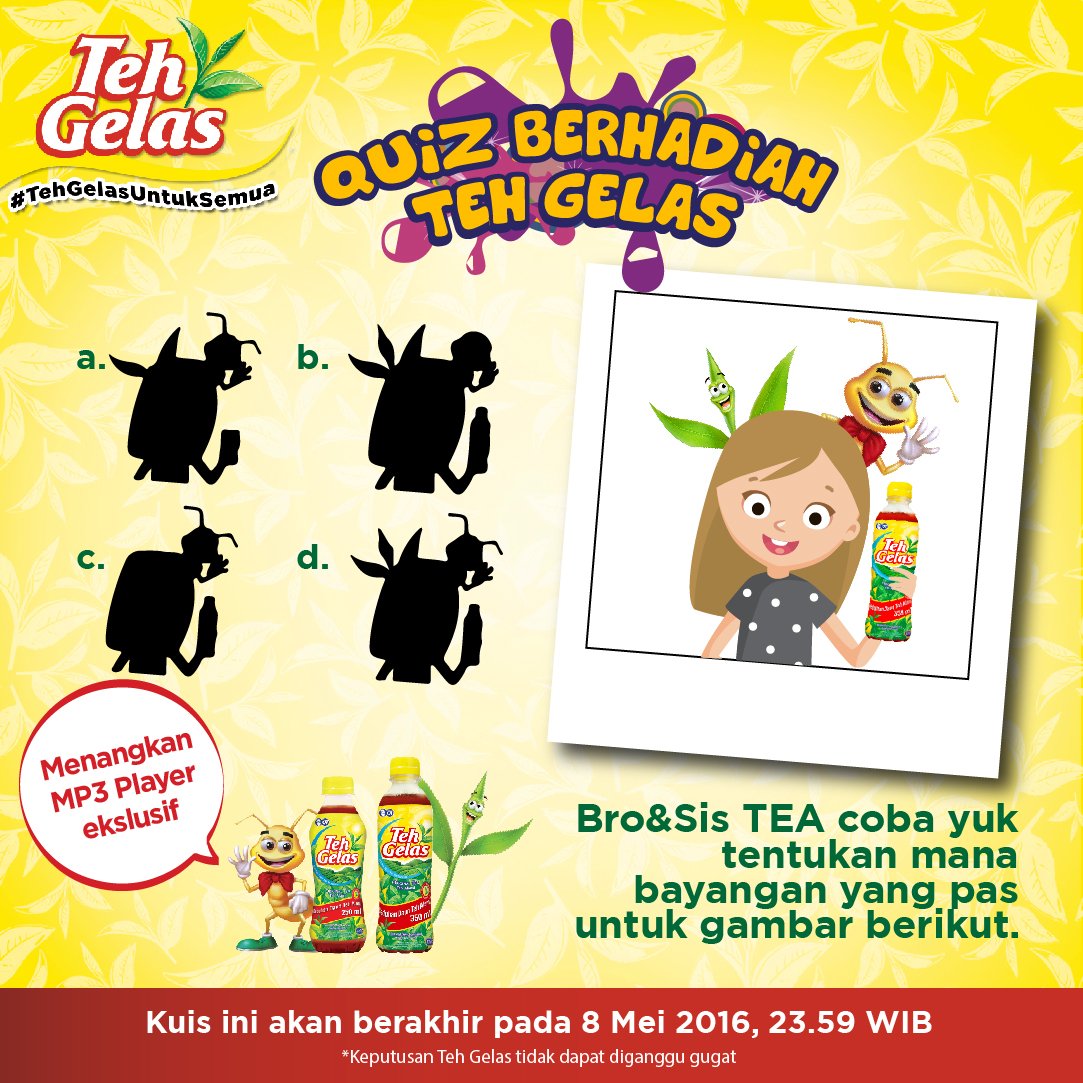 Coba yuk tentukan mana bayangan yang pas untuk gambar berikut. #KuisTehGelas (2/4) cc: <a href="/infokuis/">Info Kuis</a> <a href="/DuniaKontes/">Dunia Kontes & Kuis</a>
