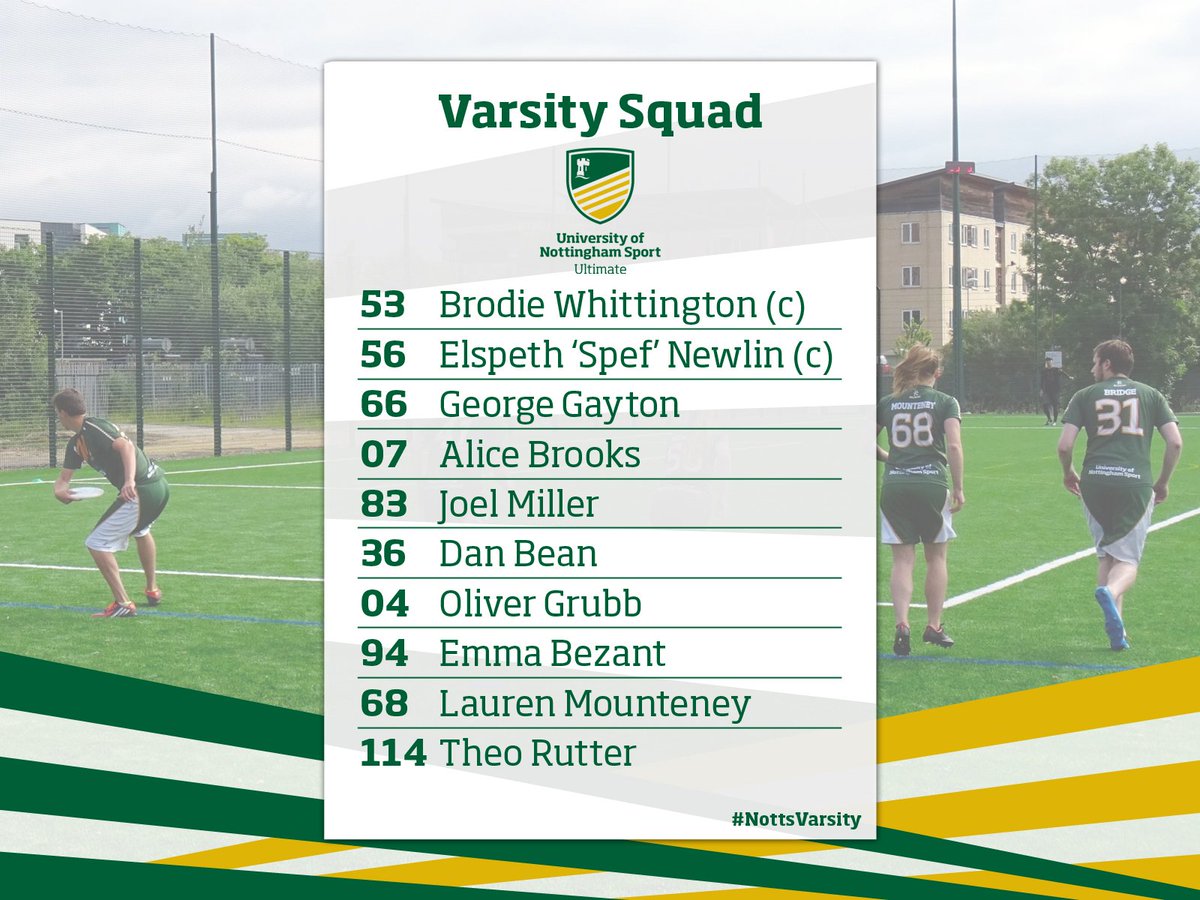 UltimateUoN's tweet photo. 5 hours to go until we take on @NTUUltimate at Super Wednesday. Here's our team sheet for today's game #NottsVarsity https://t.co/70q4jzjRVO