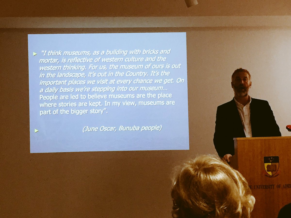HistorySA's tweet photo. Reframing museums, dif perspectives from Indigenous Aust can help rethink 'western' museums @johncarty77 #SAHistFest https://t.co/aav8VWBM7d