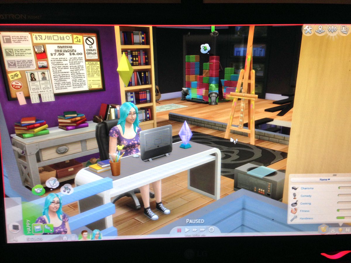 HeyEmmaDawn's tweet photo. Also, here is me and Paimon in #TheSims4 (he's hidden inside the VR game machine!) https://t.co/sYYn0fqzA2