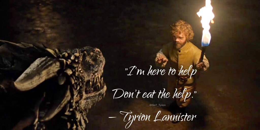 game_of_thrones's tweet photo. Je suis là pour vous aider, ne pas manger l'aide #gameofthrones #TyrionLannister #dragon #donteatthehelp https://t.co/sjlVWGZYGH