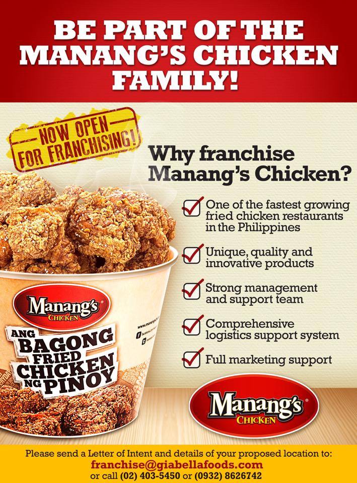ManangsChicken's tweet image. Want to learn more about Manang&apos;s Chicken franchising opportunities? bit.ly/1rb1sBi