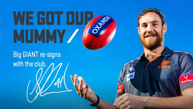 GWSGIANTS's tweet photo. .@Mummy_41 will finish his career a GIANT after re-signing with the club.

https://t.co/GCkYSxUe4p
#NeverSurrender https://t.co/zWWnxqdTMC