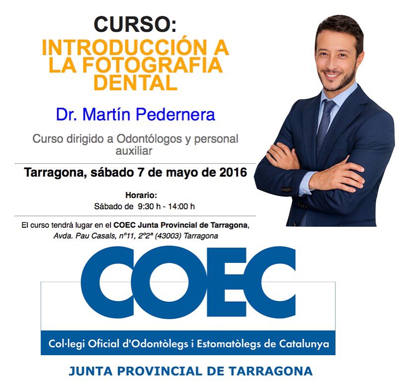 drpedernera's tweet photo. Este sábado dictaré un curso de fotografía dental en COEC Tarragona #fotografíadental #dentalphotography #Canon https://t.co/als66CfhRw