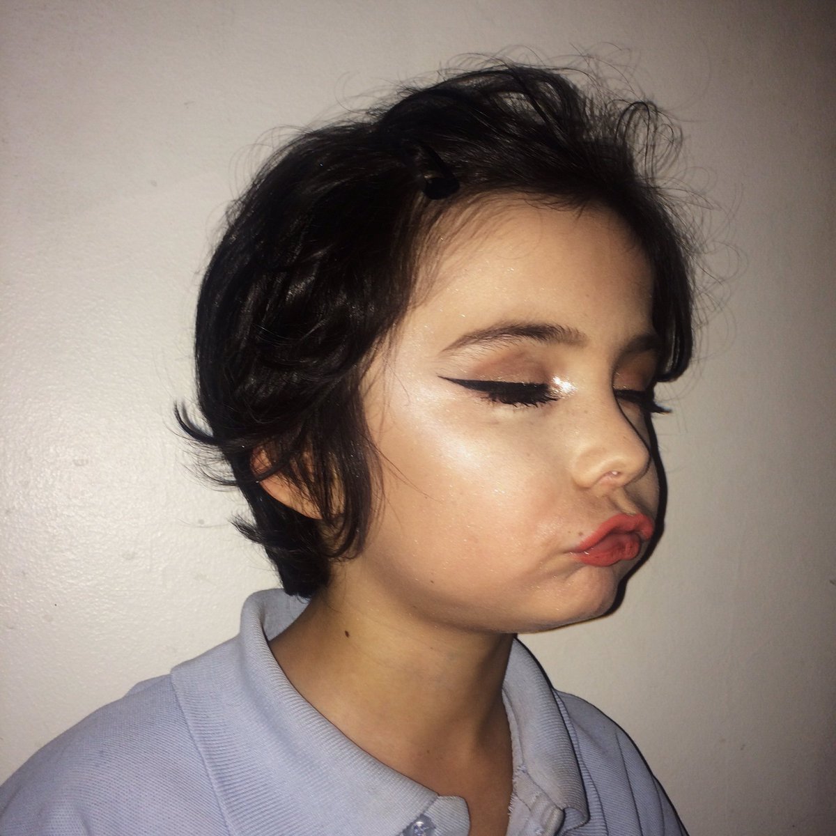 BlTCHOLOGY's tweet photo. Did my little brother's makeup and he looks cute as hell https://t.co/BzYzoF5ScY