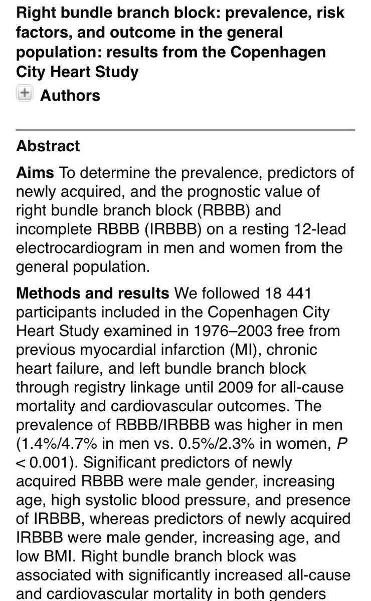 ECGclass's tweet image. Never worried about RBBB until I saw this study in the European Heart Journal: Copenhagen city heart study #ECGclass