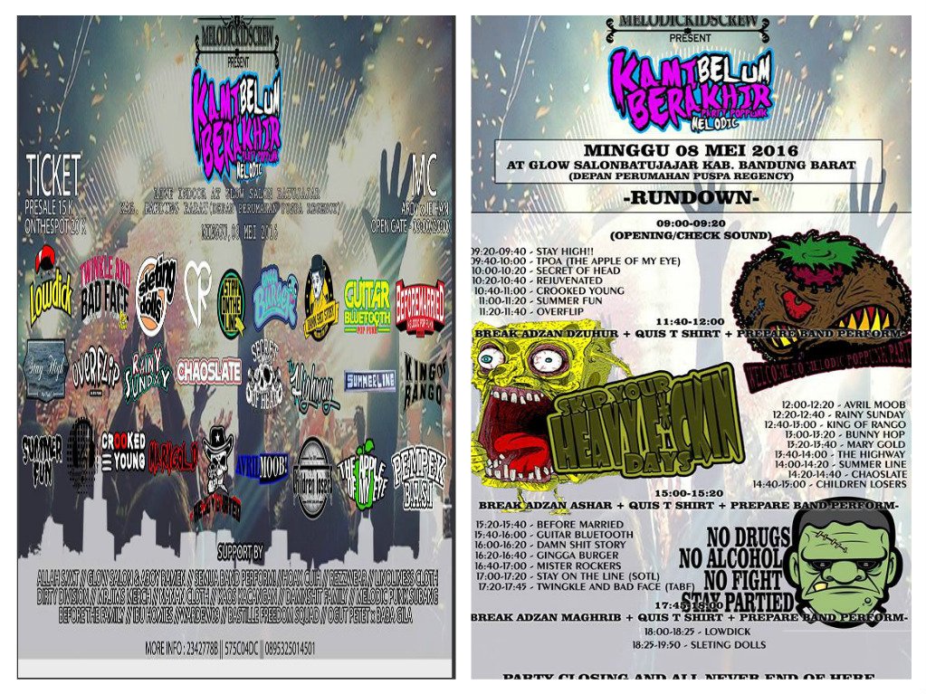 ‘’MELODICKIDS CREW PRESENT’’
-KAMI BELUM BERAKHIR- 
#MelodicPopPunkPARTY
minggu 8 mei 2016