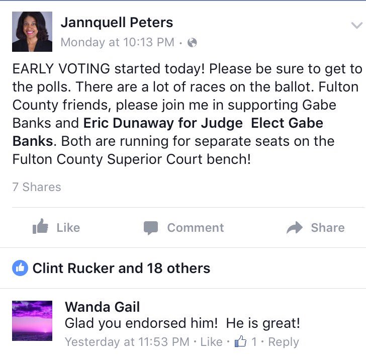ElectGabeBanks's tweet photo. THIS JUST IN: Honored to receive Mayor Peters' (East Point) endorsement. Mayor Peters, thank you for your support. https://t.co/ee2wHJYVJY
