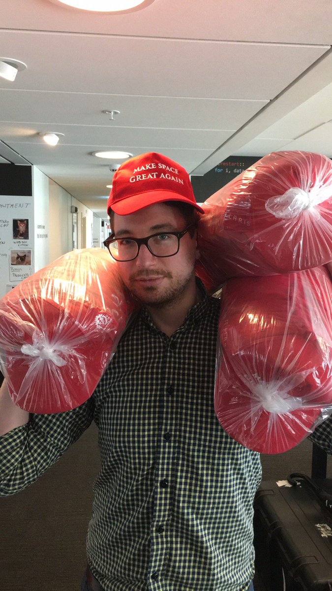We just got some new supplies to #makespacegreatagain.  Giving away 1 hat.  RT and FOLLOW for a chance to win!