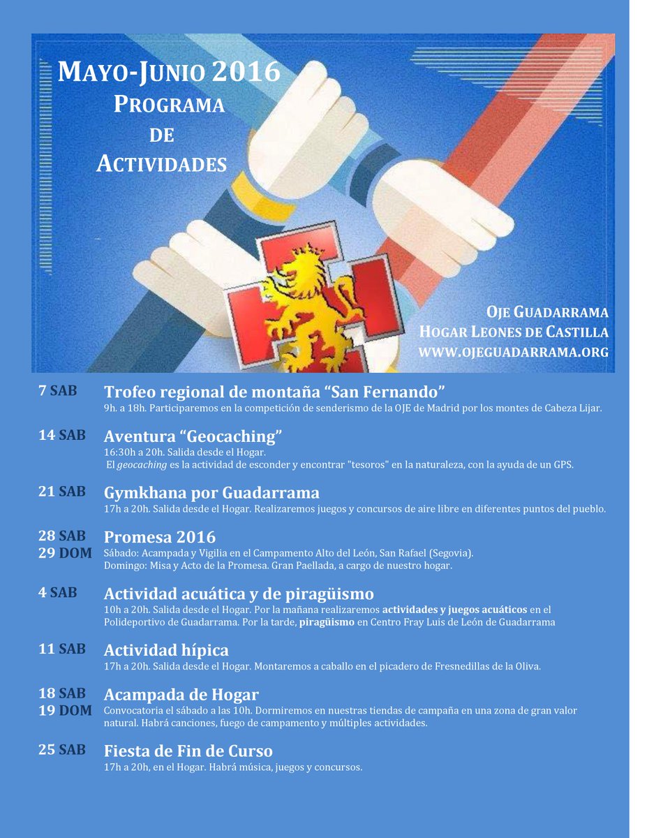 Oje Guadarrama Nuestro Programa De Actividades Mayo Junio 16 Viene Cargadito Equitacion Geocaching Piraguismo Y Mucho Mas