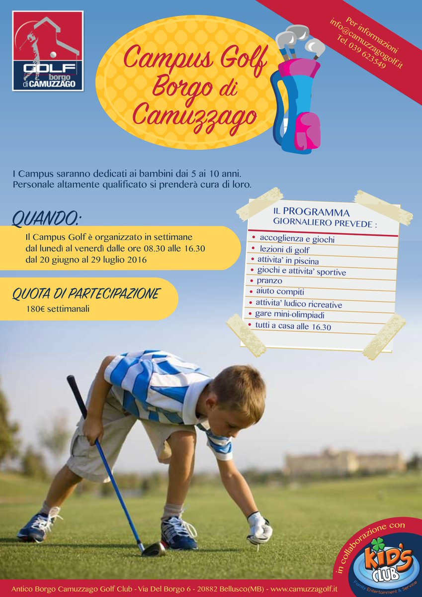 CamuzzagoGolf's tweet photo. Cosa faranno i vostri figli quest'estate? Mandateli da noi per un campus di estivo ricco di attività! #campusestivo https://t.co/5EGVINri8o