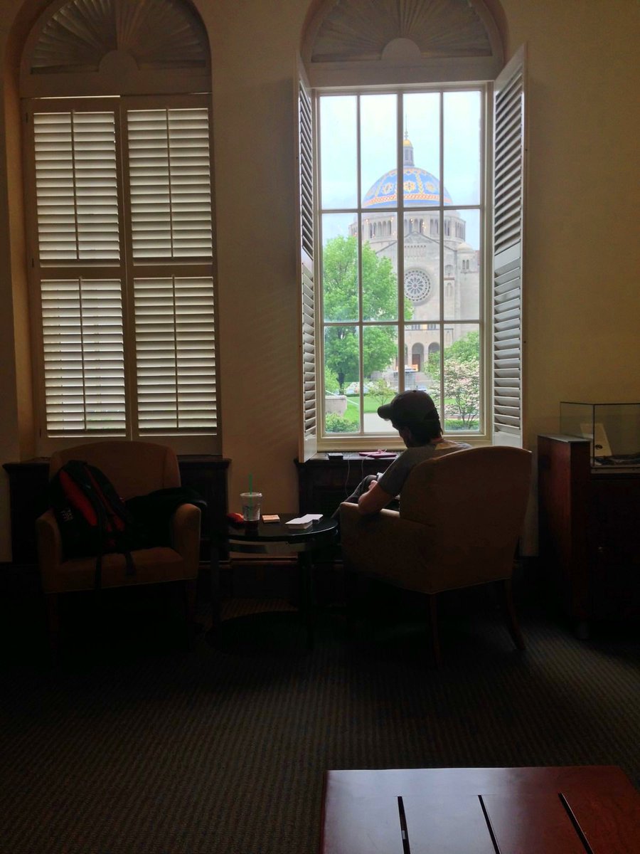 CUAlibraries's tweet photo. Pull up a chair with a view! This is a perfect kind of day for productive studying. #cua #CUGotThis #basiligram https://t.co/esFJmy5Jh2