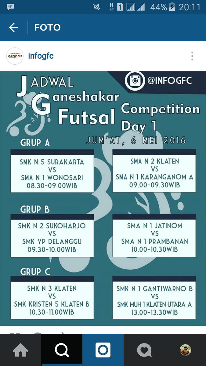 Berikut jadwal  GFC III
Smada vs smansakar   
Pukul  09.00 kumpul gor.
Dc itam yg berbau SMADA
#Gloryglorysmada