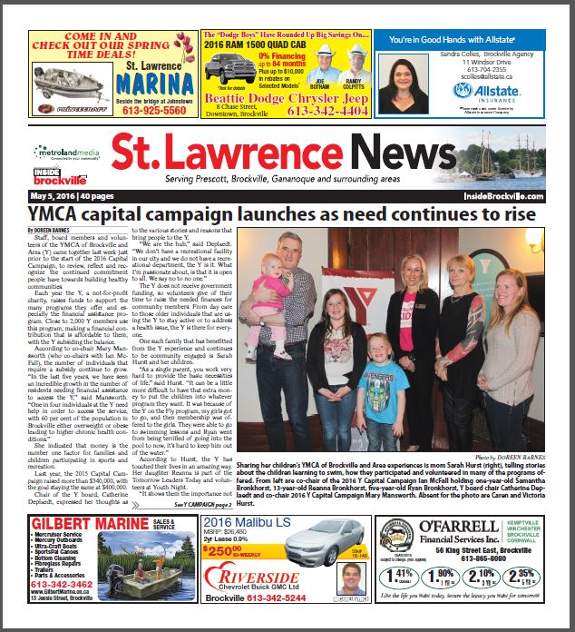 DFoxMetroland's tweet photo. Tomorrows front page. @InBrockville @YMCABrockville @CDeplaedt @mjmcfall https://t.co/9BpAMgzeEZ