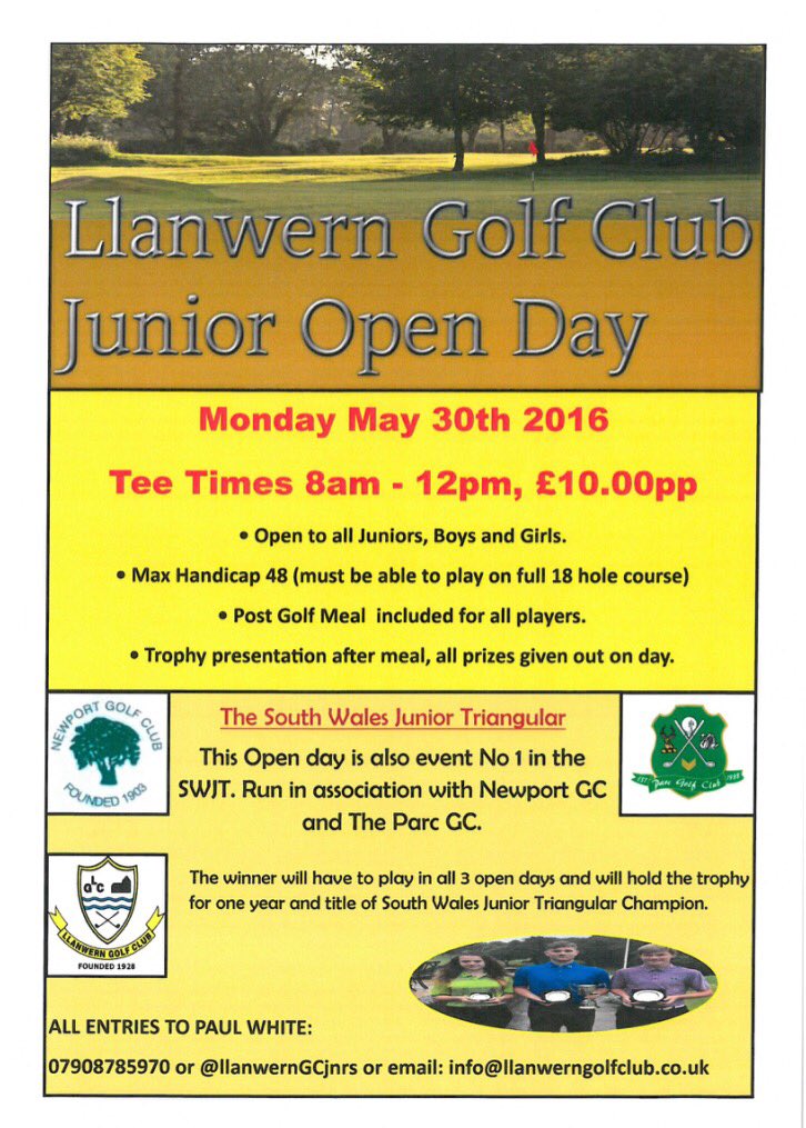 llanwernGCjnrs's tweet photo. @ParcGolfClub @NewportGCJnrs looking forward to this, hope your juniors are joining us #triangularcup #futurestars https://t.co/fziNMrUkWl