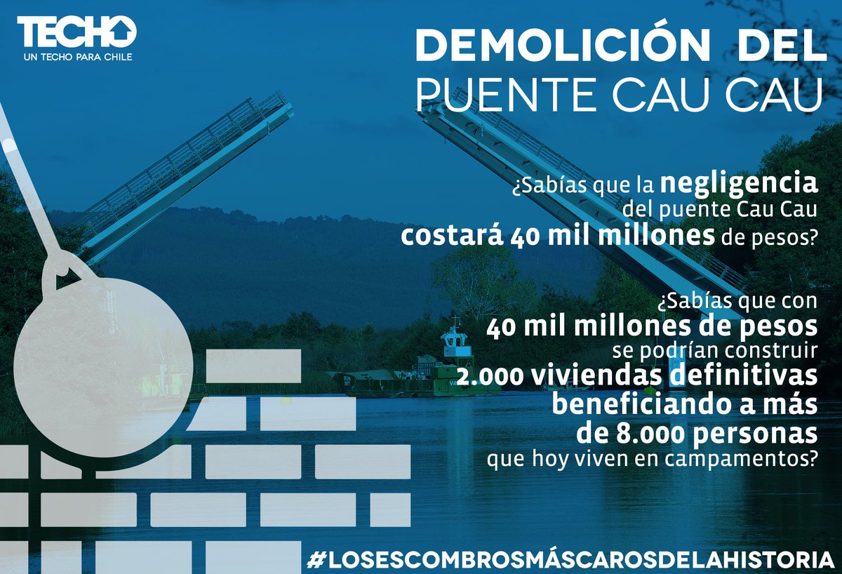TECHOChile's tweet photo. Negligencia en torno a puente Cau Cau cuesta 40mil millones d pesos ¿Sabes q se puede hacer con ese total d dinero? https://t.co/qsATbL97hd