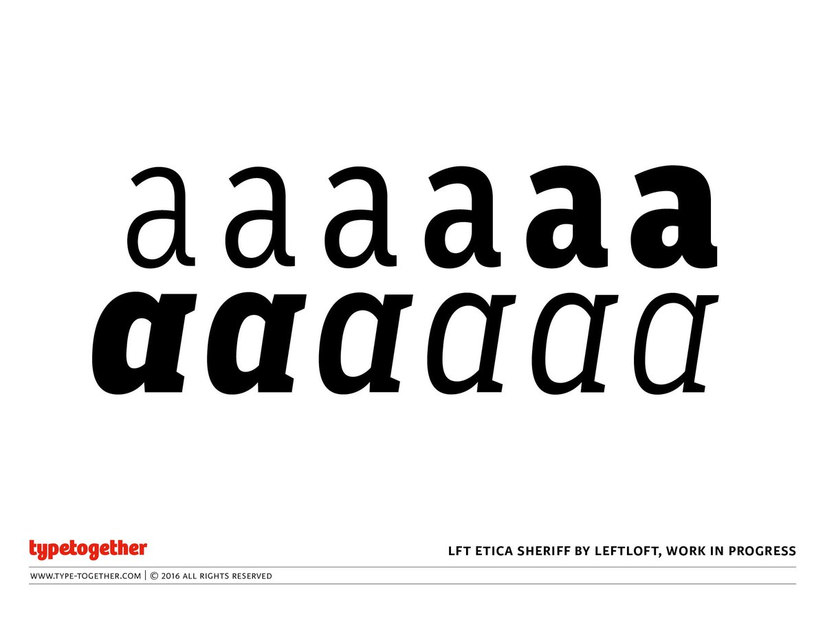 TypeTogether's tweet photo. LFT Etica Sheriff, the moralist sans family goes West! see a preview of the serif cousin of LFT Etica, by @leftloft https://t.co/TipYWiZGD4