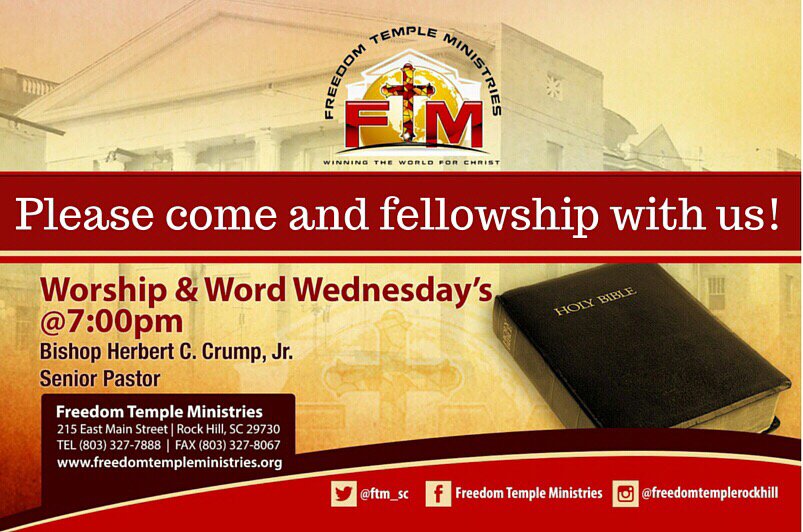 BishopHerbCrump's tweet photo. Join me tonight for corporate prayer! See you there. #MightyMay #Ftmrockhill.org https://t.co/z2Ou0qvVoo