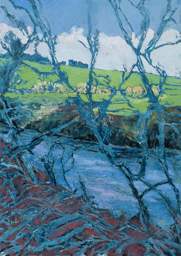LouisePilditch's tweet photo. Painting celebrating #wyevalleyriverfestival 'River Wye February Afternoon 1, Goodrich Castle' view at @MadeInRoss https://t.co/9MRNcfKUpe