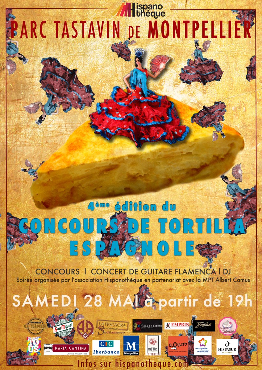 Hispanotheque's tweet photo. #Concours de #tortilla de @Hispanotheque le samedi 28 mai à la #MPT Albert Camus de #Montpellier à partir de 19h https://t.co/cVKI5NlQBv