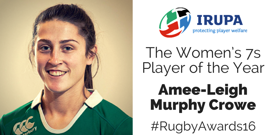 RugbyPlayersIRE's tweet photo. The Women’s 7s Player of the Year is Amee-Leigh Murphy Crowe (@ameeleigh95). #RugbyAwards16 https://t.co/IYASvYAWuH