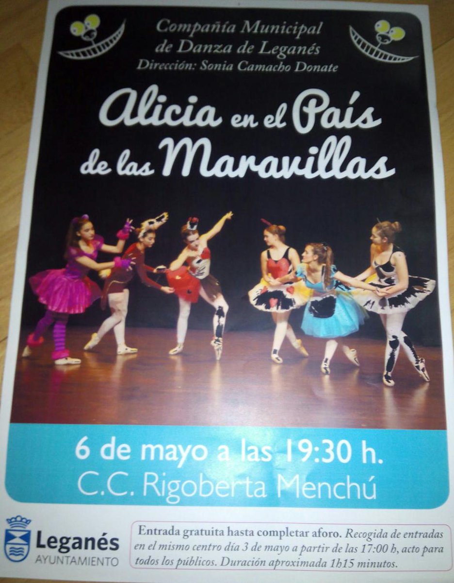 CDanzaLeganes's tweet photo. Ultimas entradas en el cc rigoberta menchu para el estreno del ballet "Alicia en el País de las Maravillas" https://t.co/Z0xKbEAKBv