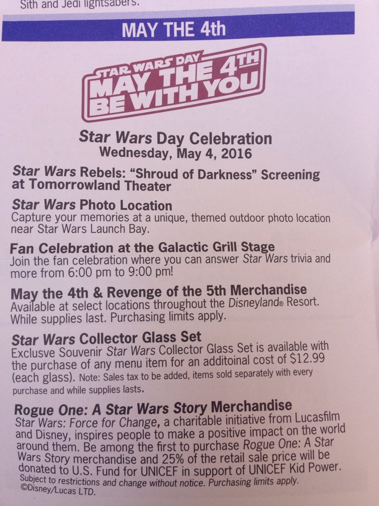 DisneylandLive's tweet photo. Looking to celebrate #MayThe4thBeWithYou at #Disneyland? Here's the in-park information https://t.co/rPWD7uGvlw