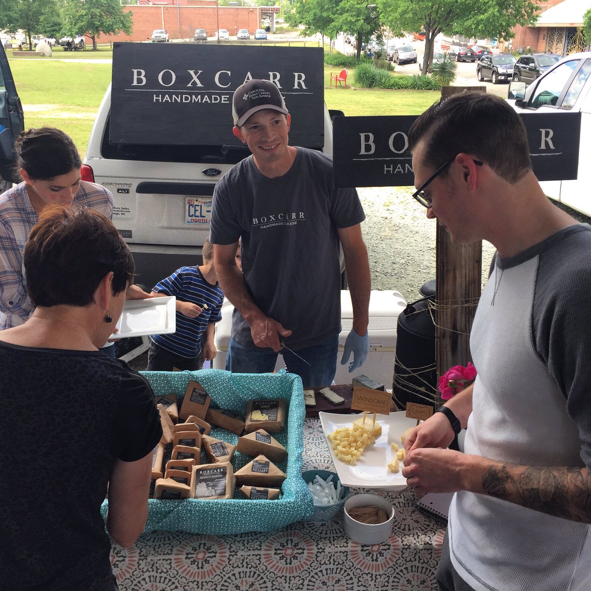 PiedmontDurham's tweet photo. One of our favorite #cheesemakers! @boxcarrfarms @DurhamFarmerMkt ... For our #springsalad... #nccheese https://t.co/7xTin8Grct