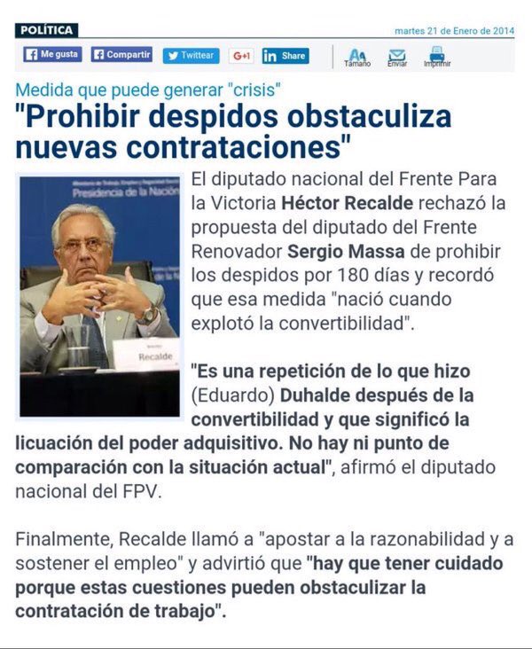 Esta vez coincido con Recalde. Dictar una ley para "prohibir" despidos sería contraproducente, una gran pelotudez.
