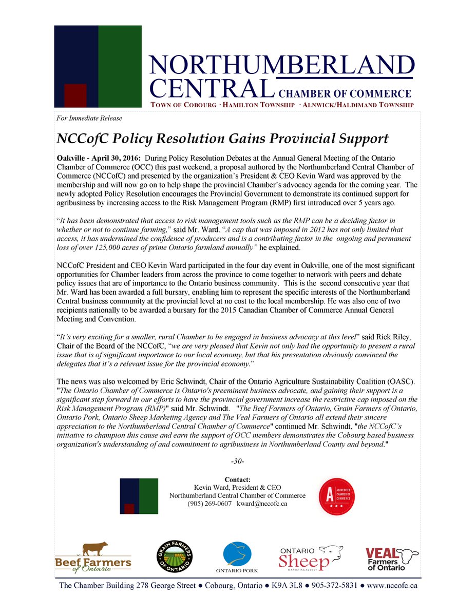 The voice of Northumberland Central was heard at the Ontario Chamber of Commerce's AGM!  #FarmersFeedCities