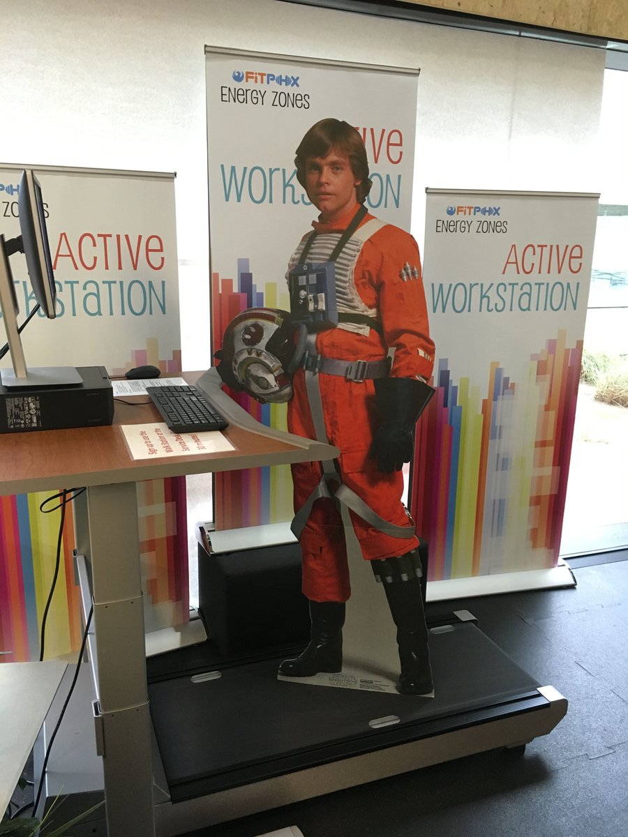 PhoenixParks's tweet photo. Happy #StarWarsDay! Luke enjoys @PhoenixParks and @PhxLibrary's #FitPHX Active Workstation #MayThe4thBeWithYou https://t.co/AzUQGmOhw1