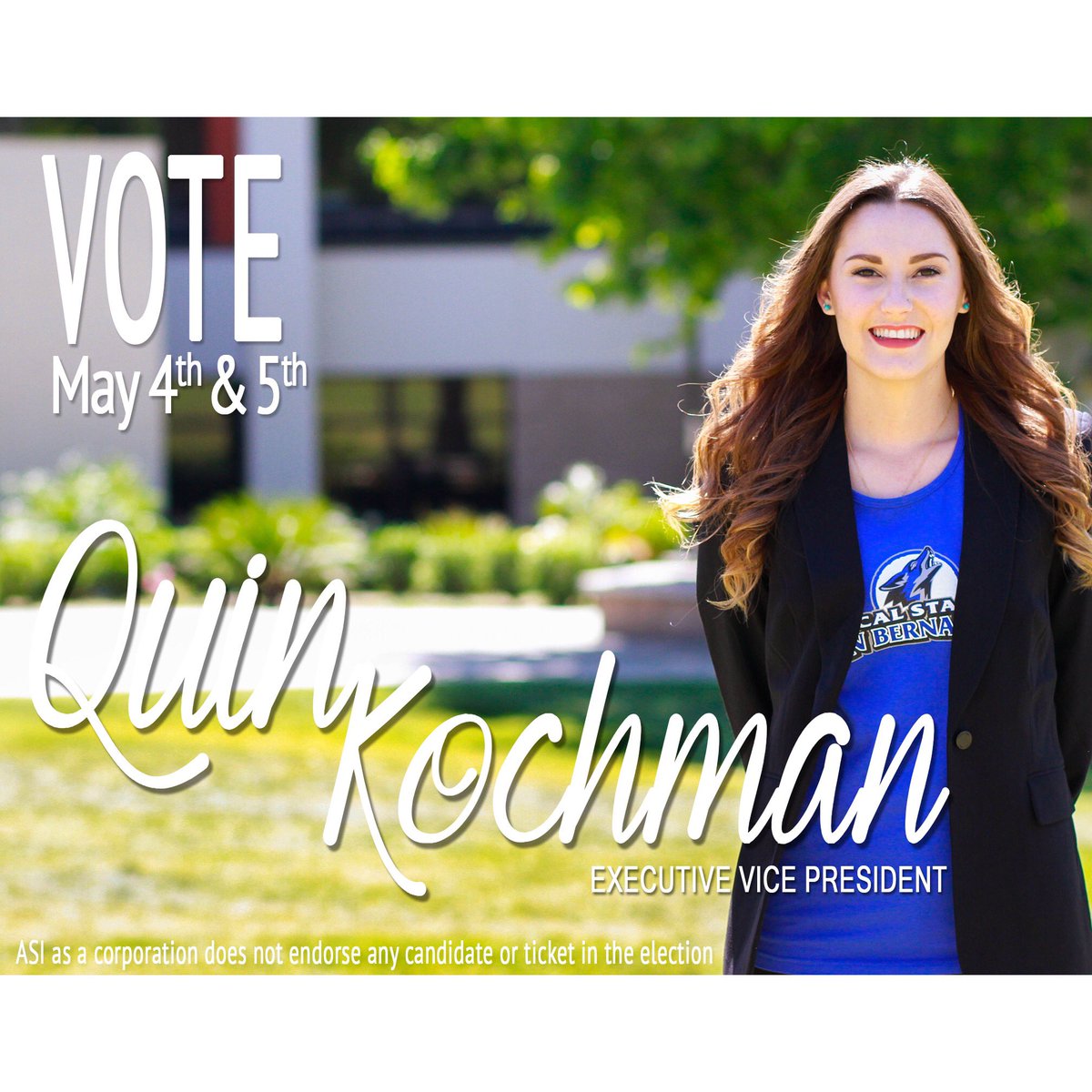 Quin4ASIVP's tweet photo. Voting is TODAY! As a write in candidate all you need to do it #JustWriteQuinKochman for Executive Vice President! https://t.co/VtecGwJpFs