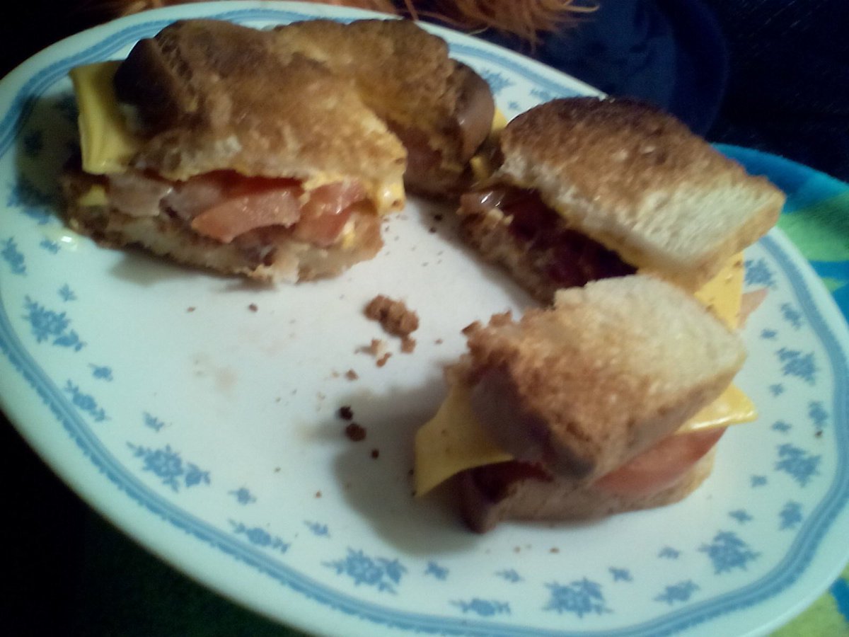 SickLittleOne's tweet image. Toasted Bacon, Tomato, and cheese sandwiches for lunch mmmm yum