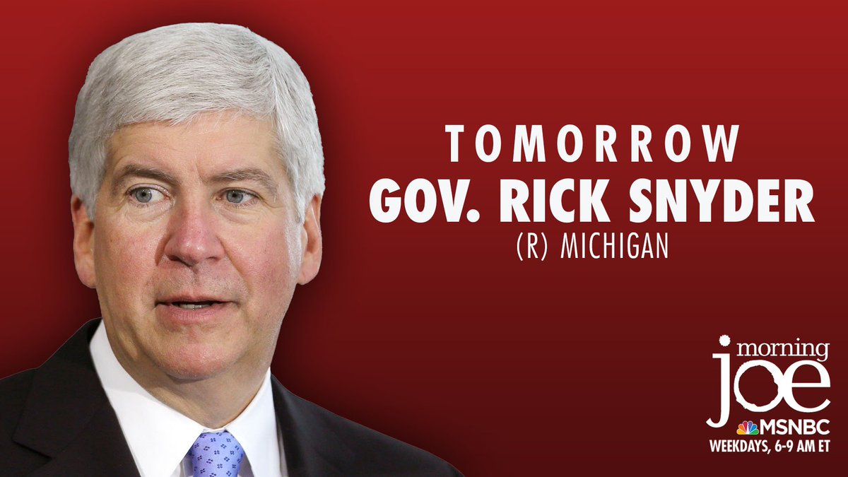 Morning_Joe's tweet photo. Governor Rick Snyder is on tomorrow to weigh in on @POTUS' trip to #Flint. #morningjoe https://t.co/AmZpkY6Wyi