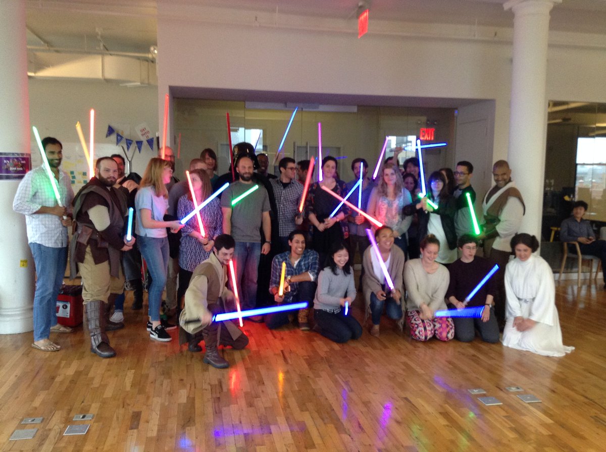 Meetup's tweet photo. A few Jedi (and friends) stopped by #MeetupHQ to teach the team some moves! #MayThe4thBeWithYou https://t.co/F4sXTlfXJd
