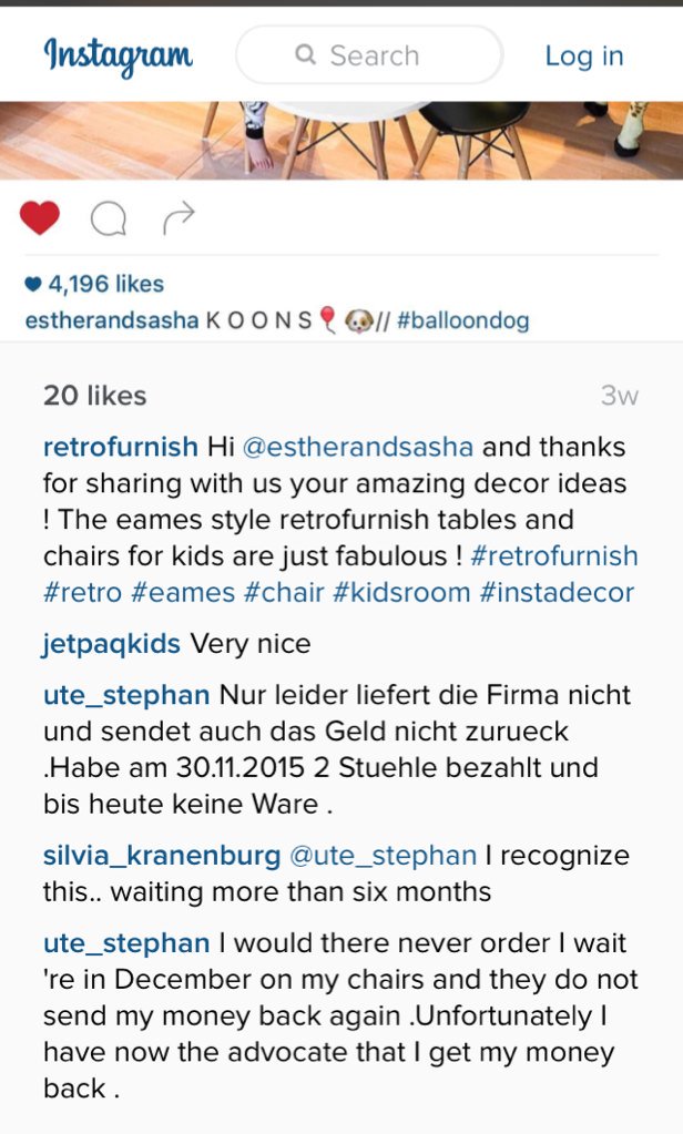Retrofurniscam's tweet photo. @retrofurnish @RetrofurnishUSA maybe you should employ a fulltime PR person just to delete comments and fake reviews https://t.co/xlSrpi5GVA