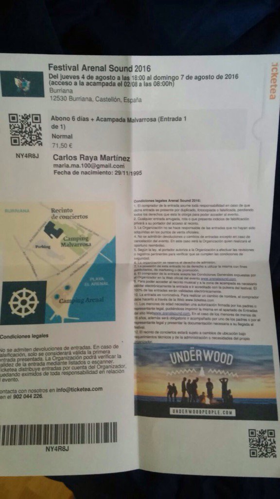 MariaAparicio49's tweet photo. ¡Me gusta! "ENTRADAS ARENAL SOUND 2016" en #wallapop https://t.co/M4iJSFGOBN https://t.co/0D12kn10dQ