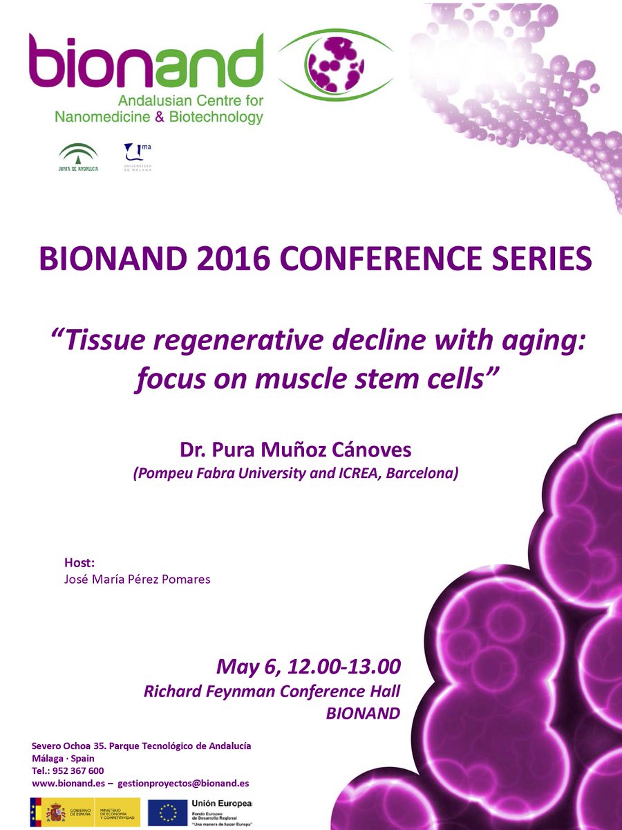 leviaingenia's tweet photo. Invitada de lujo para la próxima charla #Bionand, sobre envejecimiento muscular, Pura Muñoz Cánoves. @PMC_14 https://t.co/muMU9GKDq8