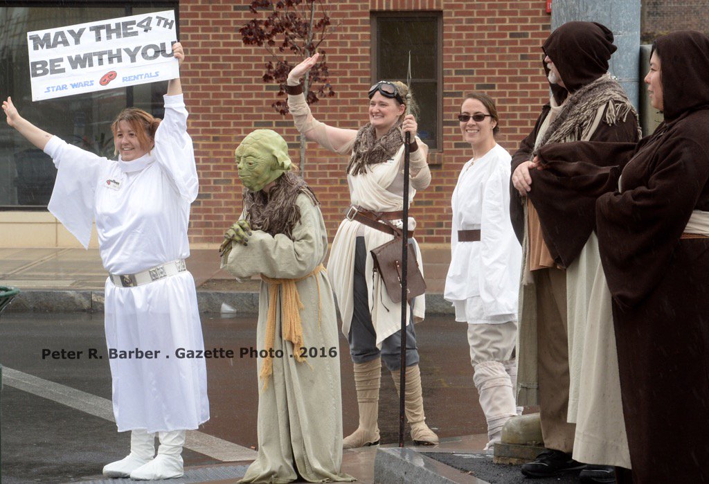 prbarber1's tweet photo. #518news #StarsWarsDay Employees from the Costumer dressed as Star Wars characters greeted motorists on Union St. https://t.co/3tDkbxcsD0