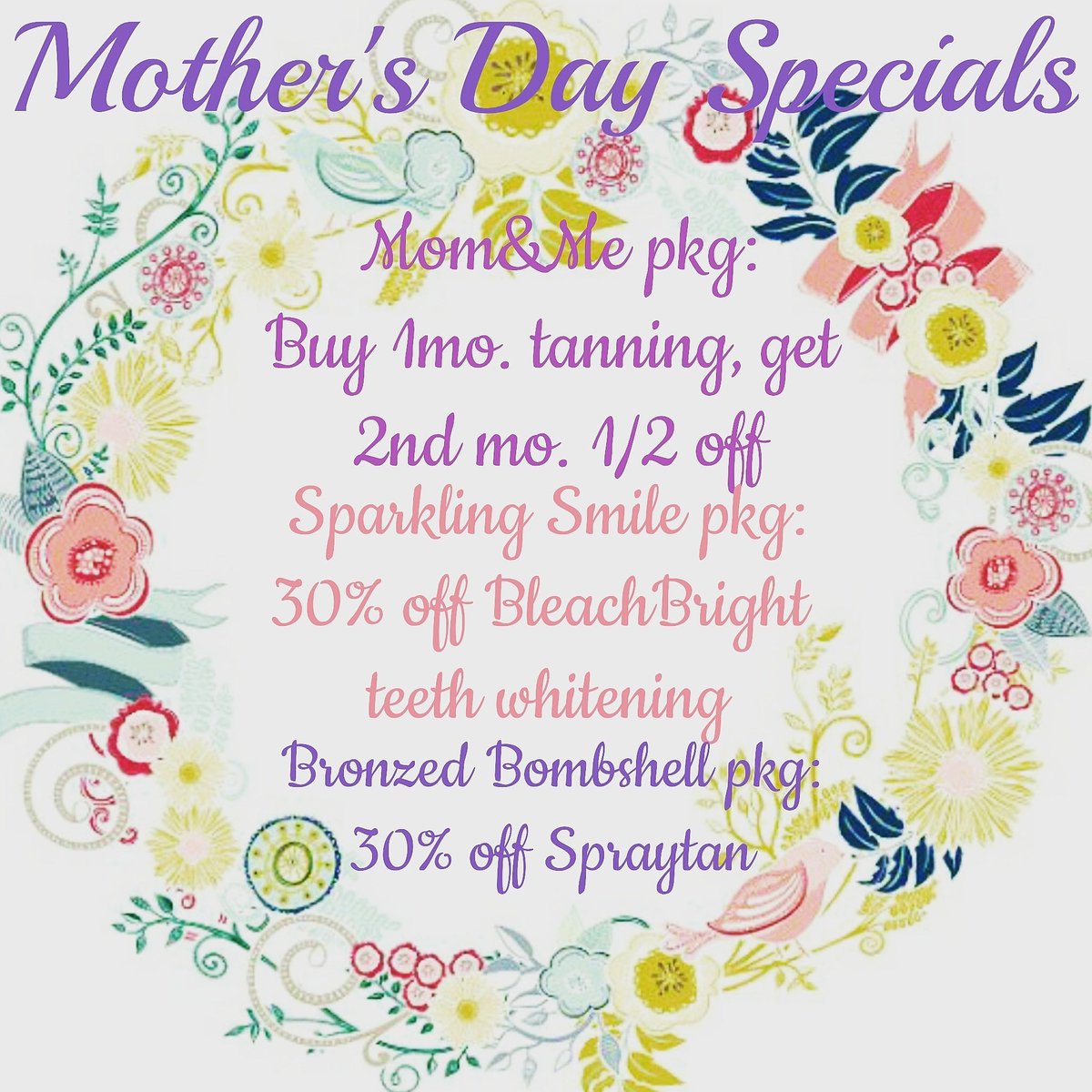 Last minute #MothersDaySpecials ! Hurry in, just a few days left! #tanning #spraytan (excluding EFT packages)