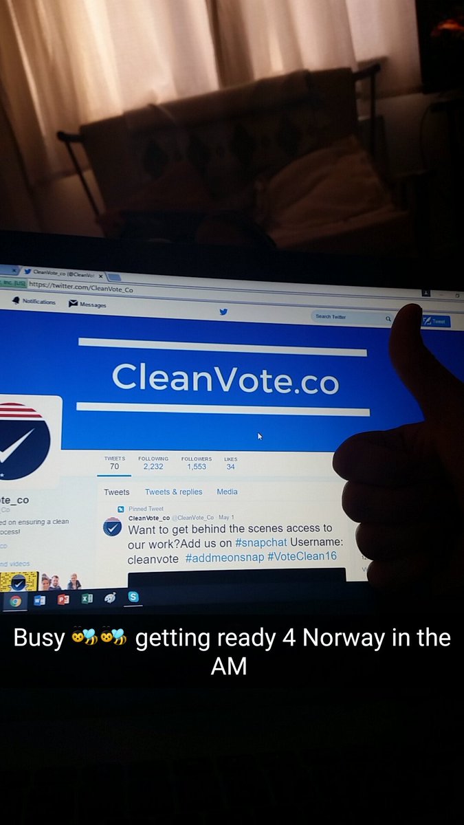 CleanVote_Co's tweet photo. Getting prepared for our trip to Norway in the morning! @AntiCorruptIntl @ESThinktank #VoteClean16 #Election2016 https://t.co/7SenDsvyGf