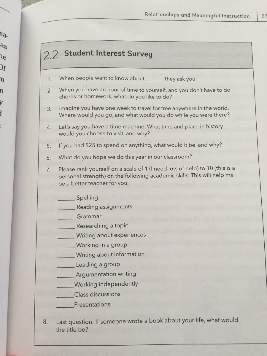 KnoxCountyPBIS's tweet photo. Loving this book! Thanks @ShannonJackson5. Really like this interest inventory. #knowledgeofstudents #relationships https://t.co/8ud5Ab12vp