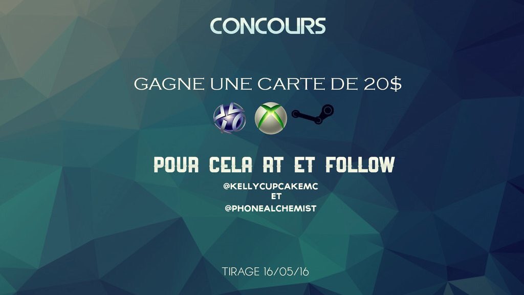 bntkelly1's tweet photo. CONCOURS

Gagne une carte de 20€ !
( PSN / XBOX / STEAM ) 

RT + Follow moi et @phonealchemist 

Tirage le 16/05/16 https://t.co/D2TEWH1MlQ