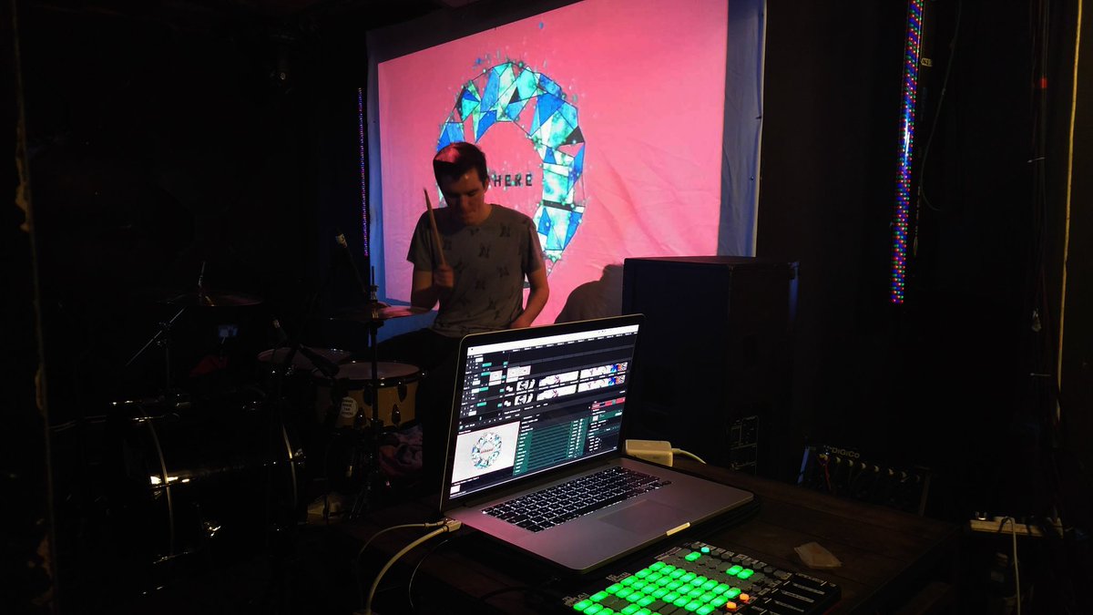 ebaileyvisuals's tweet photo. Setting up with @balconytheband for tonight's @SphereMusicUK- loving the drums! #liveelectronics #livevisuals #beats https://t.co/BXwX37k7NV