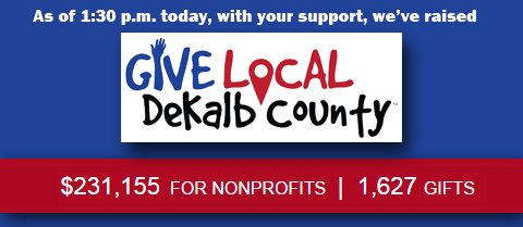 GiveLocalDeKalb's tweet photo. UPDATE! Give Local DeKalb County continues through 5 p.m. today. Multiple ways to give. https://t.co/U6ptDv7NXZ https://t.co/OEHkOUM32z