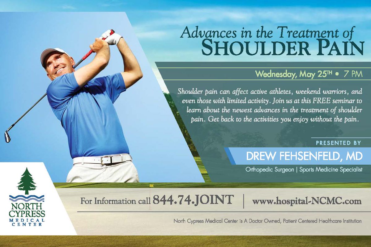 advancedosm's tweet photo. Ready to get back to spring activities without pain? Join @DrewFehsenfeld May 25th @NorthCypressMC Space is Limited! https://t.co/xi5NI3PiZr
