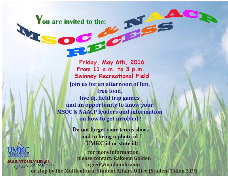 Let's have RECESS before Finals Week! May 6, 11 a.m.-3 p.m. on the Soccer Field. Must wear tennis shoes. Share!