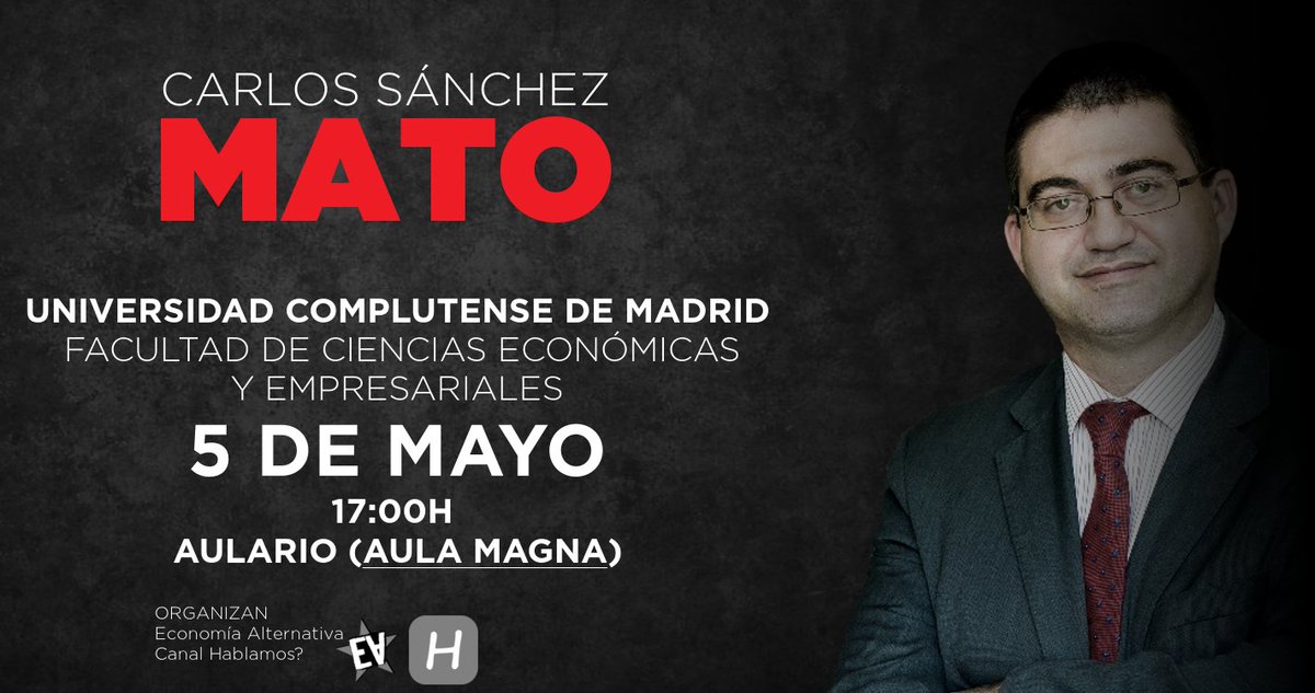Economia_EA's tweet photo. Recordad! Mañana a las 17 @dlacalle @carlossmato debaten sobre economía madrileña y española. Venís? #LacalleVsMato https://t.co/3aneOPHJFS