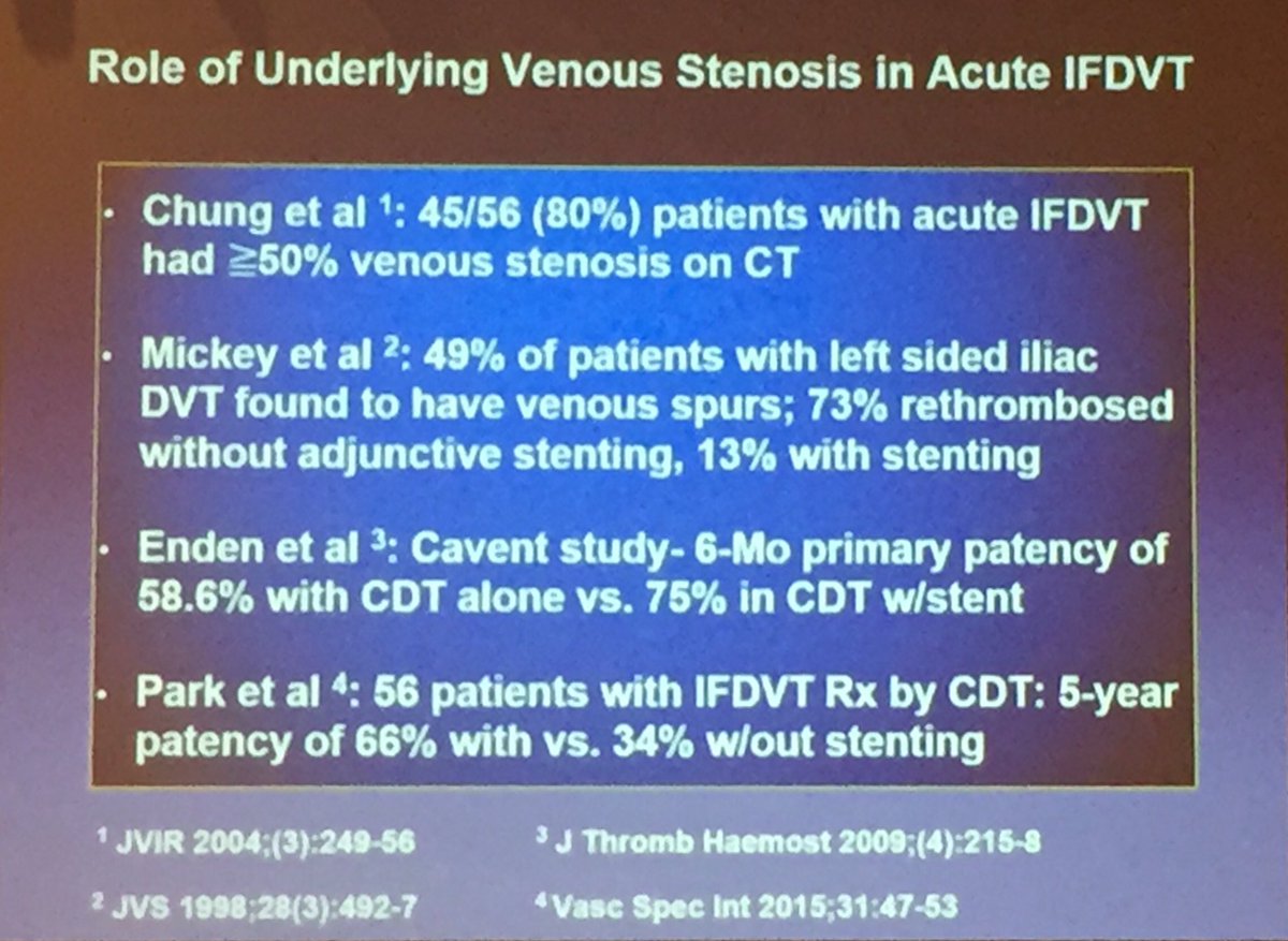 Angiologist's tweet image. Ilio-femoral DVT? Think about venous stenosis. Treat stenosis to increase long-term vein patency #SCAI2016 #FOAMed