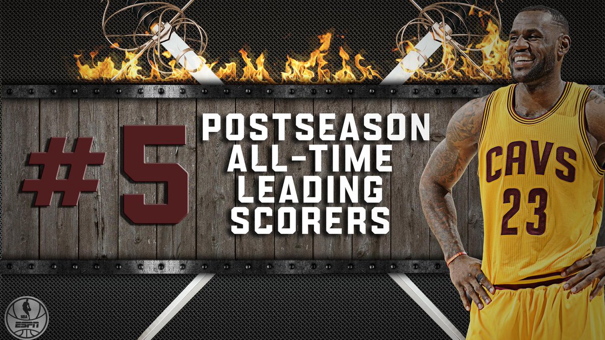 ESPNNBA's tweet image. LeBron James passes Tim Duncan for 5th on the all-time postseason scoring list.